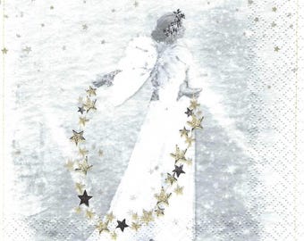 Decoupage Napkins Angel with Wreath of Stars Includes Three Luncheon Size Premium Quality Paper Napkins for Crafts, Cards, Art