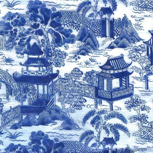 Decoupage Napkins in Blue and White Chinoiserie Toile Pagoda Pattern, Three Full Size Napkins for Decoupage Scrapbooking Home Dec