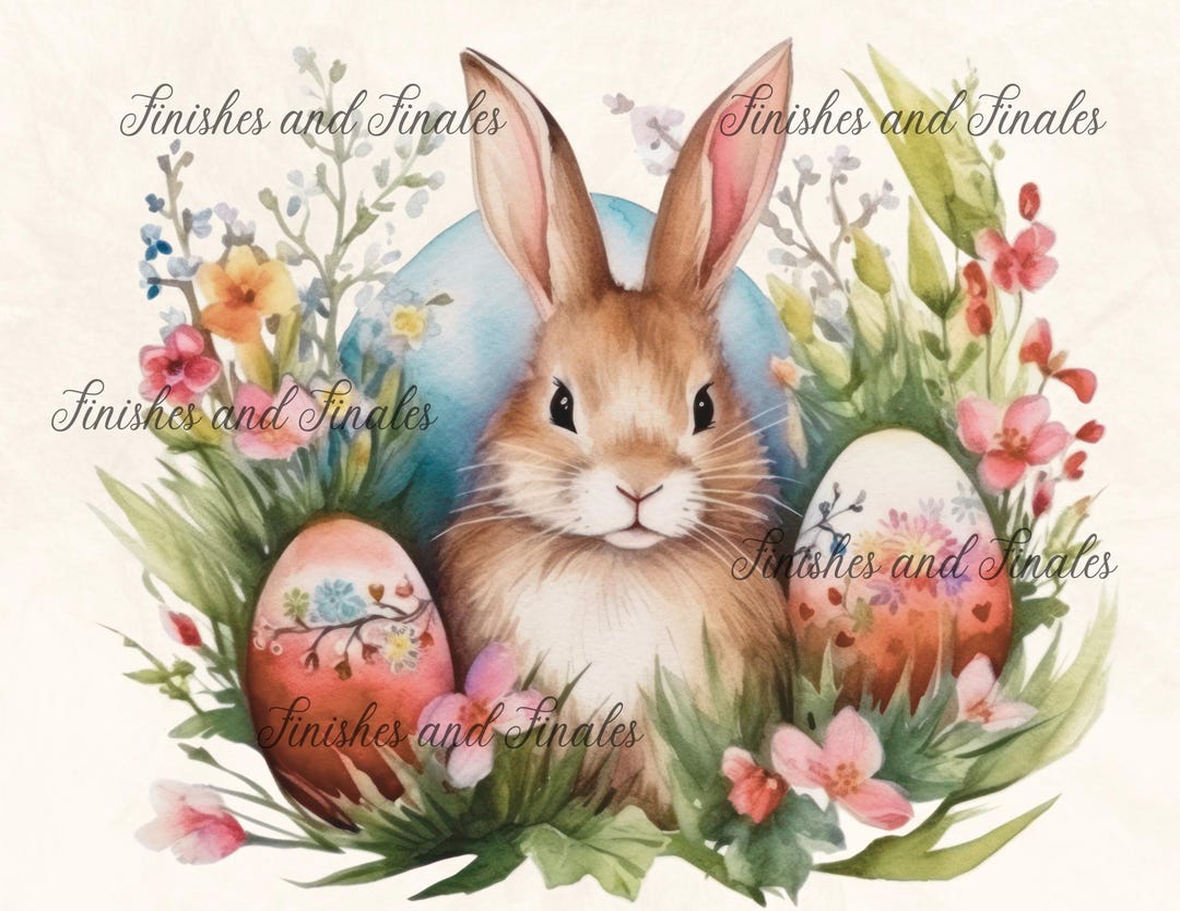 Easter Bunny Digital Download Sweet Little Rabbit With Pretty Florals ...