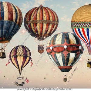 Hot Air Balloons Rice Paper A4 Size Vintage Patriotic Fourth of July Americana Red White and Blue Antique Hot Air Balloons Choose Size