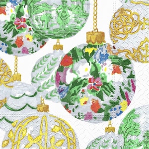 Decoupage Napkins Christmas Pretty Christmas Ornaments on White Background Three Cocktail Size for Scrapbooking Decoupage Journaling