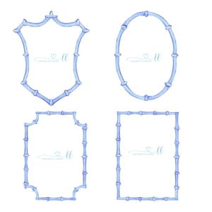 Collection de cadres en bambou bleu aquarelle chinoiseries pagode trombone numérique bricolage à télécharger avec deux motifs en bonus, 11 cadres en plus