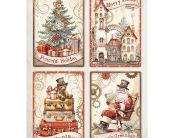 Papel de arroz navideño Stamperia Prepárate para las tarjetas navideñas A4 Nuevo diseño importado, Nuevo diseño Árbol de Navidad Casas de Papá Noel Maletas