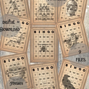Halloween Bingo Karten Digitaler Download für Junk Journals Collagen Scrapbooks & Karten Geister Kessel Krähen Etc, 9 Einzelbilder
