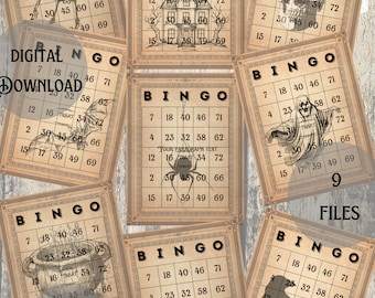 Halloween Printable Bingo Cards Digital Download for Junk Journals Collages Scrapbooks & Cards Ghost Cauldron Crows Etc, 9 Individual Images
