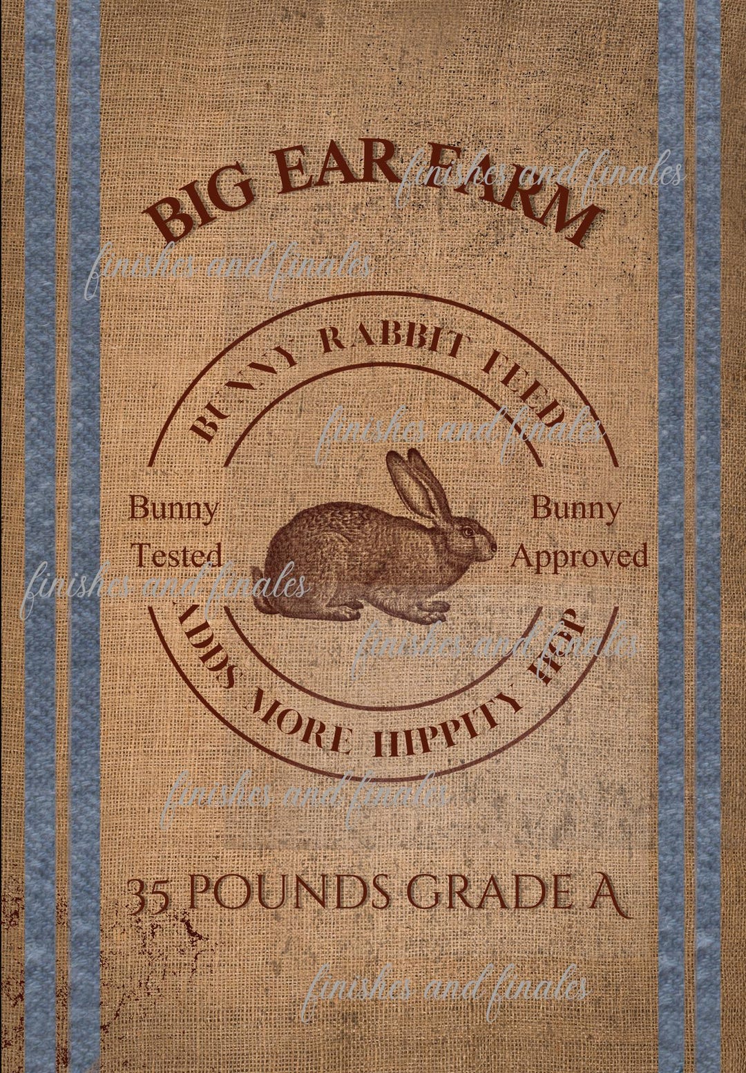 Bunny Rabbit Rice Paper for Decoupage, Feed Sack Stylenaged Burlap ...