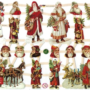 Santa Claus Die Cut Sheet Embossed Vintage Victorian Style by Friehoff Imported from Germany Pre Cut, Christmas Paper Scraps