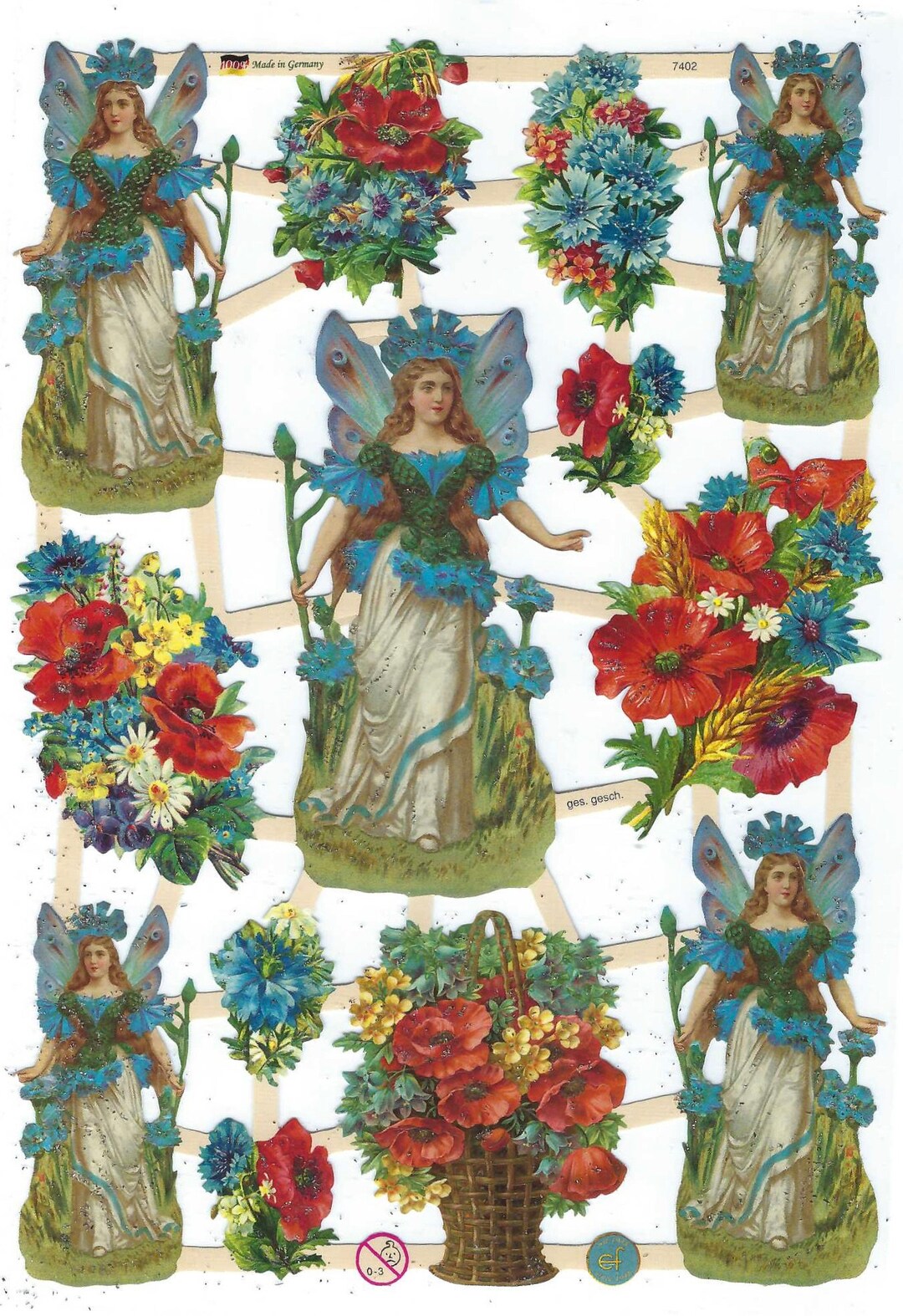 Flower Fairies and Florals Die Cut Sheet Embossed With Mica Vintage ...