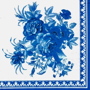 Decoupage Napkins in Blue & White Allover Leaves Block Print, Includes Three Cocktail Size Napkins Great for Decoupage Scrapbooking Home Dec
