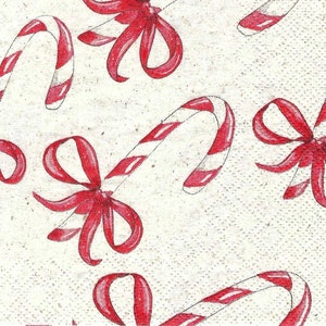 Decoupage Napkins Red and White Christmas  Candy Cane Theme, Three Individual Cocktail Size Napkins for Scrapbooking, Junk Journals Etc