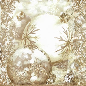 Decoupage Napkins Christmas Ornaments in Taupe and Beige Unusual Pretty Set of Three Individual Premium Quality Paper Napkins Luncheon Size