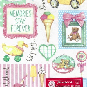 Stamperia Rice Paper Day Dream Accessories for Decoupage Card Making Journals A4 Size Sweet Baby and Childhood Theme in Pink Yellow and Blue