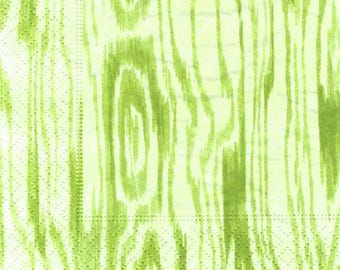 Decoupage Green Wood Grain Pattern Decoupage Napkins on White Background, Three Individual Premium Quality Cocktail Size Paper Napkins