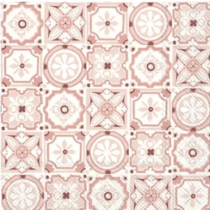 May include: A seamless pattern of pink and white tiles with intricate geometric designs. The tiles are arranged in a grid pattern, creating a repeating motif. The pattern is reminiscent of traditional Spanish or Moroccan tilework.