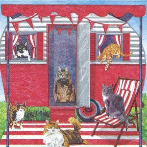 Decoupage Napkins Cats in a Camper Includes Three Full Cocktail Size Napkins for Scrapbooking Decoupage Paper Arts Card Making Journaling