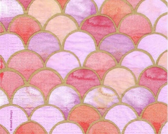 Scallop Capiz Shell Decoupage Paper Napkins in Pink and Gold Pattern, Includes Three Individual Premium Quality Luncheon Size Paper Napkins
