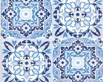 Decoupage Napkins Blue and White Portuguese Tile  in Blue and White Moroccan Tile, 3 Individual Premium Quality Luncheon Size Paper Napkins