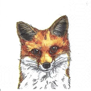 Decoupage Napkins Sweet Fox Face, Includes Three Individual Cocktail Size Napkins for Scrapbooking, Decoupage, Junk Journaling, Cards Arts