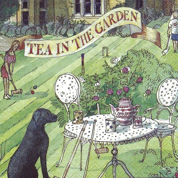 Decoupage Napkins Summer Tea Party in the Garden with Croquet and a Black Labrador Perfect for Scrapbooking Journals Card Making & Collages