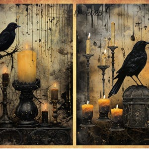 Halloween Crow Rice Paper for Decoupage Choose A4 or A5 Size Vintage Style Two Images Per Sheet Finishes and Finales Design Spooky Crows