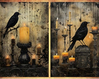 Halloween Crow Rice Paper for Decoupage Choose A4 or A5 Size Vintage Style Two Images Per Sheet Finishes and Finales Design Spooky Crows