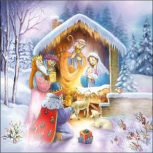 Nativity Scene Decoupage Napkins Holy Family Birth of Christ Christmas Napkins Three Luncheon Size Premium Quality Paper Napkins