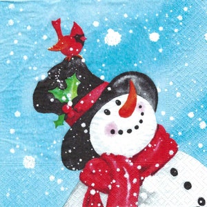 Decoupage Napkins Snowman  Christmas Frosty the Snowman and Cardinal Includes Three Individual Luncheon Size Premium Quality Paper Napkins
