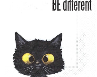 Black Cat  Big Eyes Gold Eyes Black Halloween Cat, Three Individual Premium Quality Luncheon Size Three Ply Paper Napkins