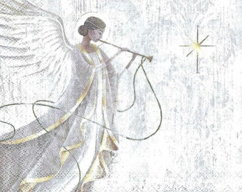 Decoupage Napkins Angel with Trumpet Christmas  Includes Three Luncheon Size for Scrapbooking Journaling Card Making, Altered Paper Arts