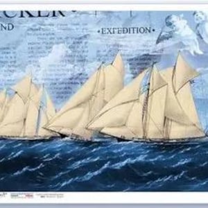Sailing Ships Decoupage Rice Paper Beautiful 1800s Maritime Antique Sailing Yachts on the Ocean, One Large Image A4 Size Printed in Italy