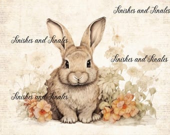 Easter Bunny Rice Paper A4 Bunny, Sweet Little Rabbit with Wildflower Florals Spring Easter Decoupage Paper Exclusive Large Format Design