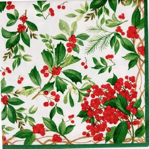 Decoupage Napkins Christmas Holly Chintz Red Berry with Green Holly on White Includes Three Premium Quality Luncheon Size Paper for Arts