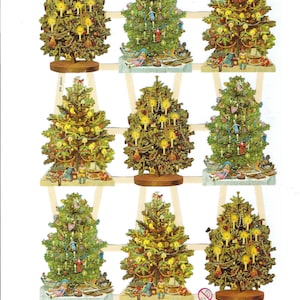 Christmas Tree Die Cut Sheet Embossed 9 Images with Candles and Toys Friehoff Images Imported from Germany Christmas Die Cut Scraps