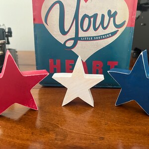 Hand Painted Wood Stars in Red White and Blue Set of Three Chunky Patriotic Decor Stars Fourth of July, Memorial Day Veterans Day Gift