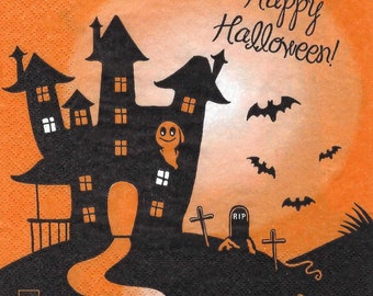 Decoupage Napkins Halloween Haunted House & Graveyard Spooky Tree Lunch Size Ephemera for Scrapbooking Journaling Home Dec Cards Etc