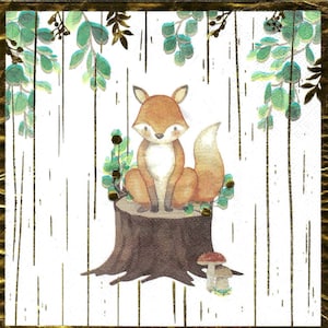 Decoupage Napkins Sweet Fox on Stump with Gold Foil Trim,  Includes Three Dinner Size Napkins for Scrapbooking, Decoupage, Journaling, Cards
