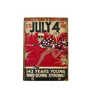 Fourth of July Wood Sign Uncle Sam’s Birthday Nice Size 5 x 7 Vintage Style American Patriotic Decor, Tiered Tray Sign, Mantle Shelf Sitter