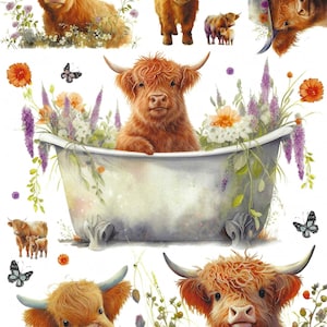 Baby Highland Cow Decoupage Rice Paper A4 Size Gorgeous Artwork Mulberry Paper Mixed Media Junk Journals, Tags Ornaments Cards