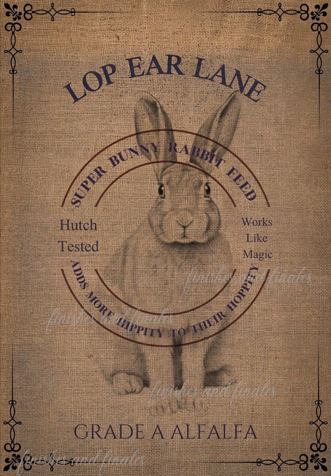 Bunny Rabbit Rice Paper for Decoupage Large Format Feed Sack Design ...