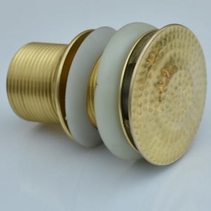 Hammered Unlacquered brass sink drain, Solid Brass Drain, Hammered Pop Up Drain
