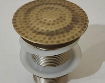 Hammered Bronze Brass Basin Drain: Solid Pop Up Drain