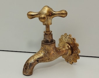 Engraved Small brass water tap vintage, bronze spigot, Morrocan Style