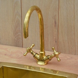 Unlacquered Solid Brass Prep Faucet, Bathroom Faucet, Kitchen Faucet, Cross Handles