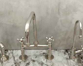 Silver Bridge Kitchen Faucet, Brass Faucet Bridge, Antique Kitchen Brass Silver Bridge Faucet, Bridge Faucet With Sprayer, Filter faucet