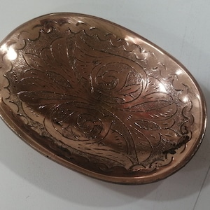 Engraved Copper Soap Dish. Antique Moroccan Soap Dish, Traditional Handmade Soap Holder