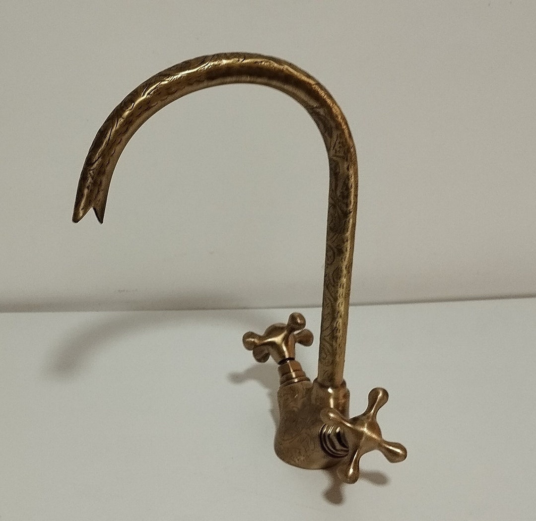 Handmade Bronze Brass Faucet: Engraved Curved Head, Master Bathroom - Etsy