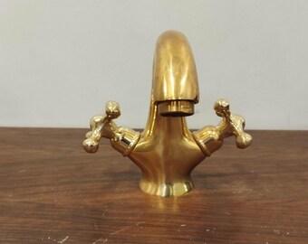 Handmade Unlacquered Brass Sink Faucet: Rustic Farmhouse Bathroom Vanity