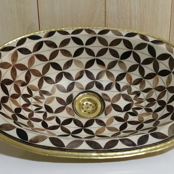 Brass Drop in Sink created with unlacquered brass, wood and a Resin finish