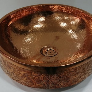 Hammered copper vessel sink, Antique Engraved Sink , copper hand-decorated sink, charming color