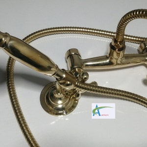 Unlacquered brass shower system,  to have an ever-living finish,Hand Held Shower Head with Hose Brass Shower (Valve Included)